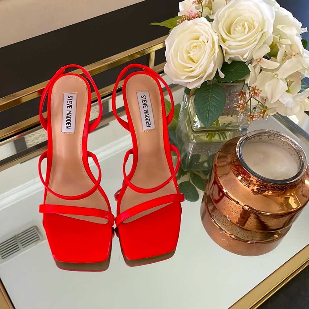 Steve Madden Red Strappy Square-Toe Heels
